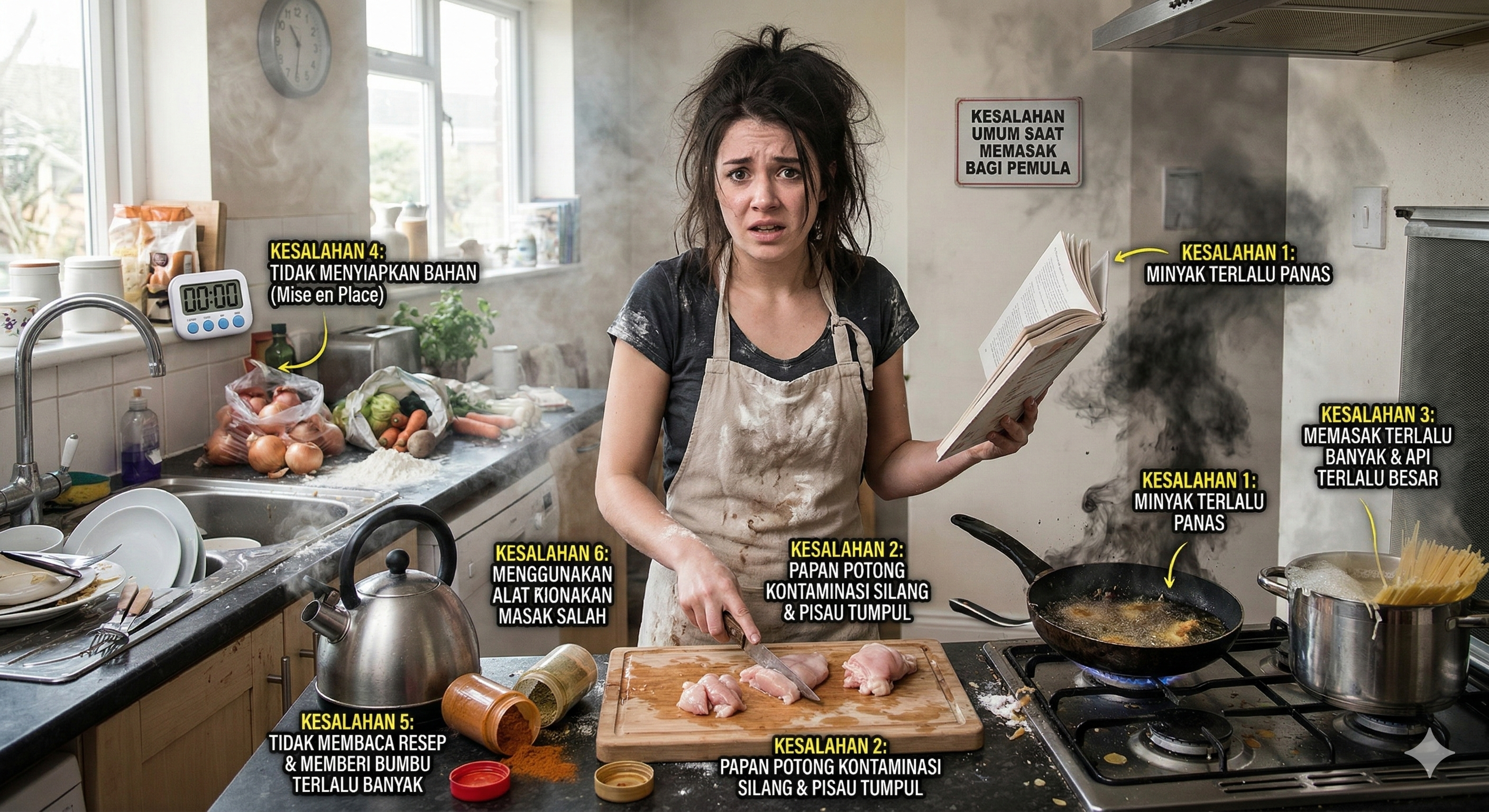 kesalahan umum saat memasak yang sering dilakukan pemula